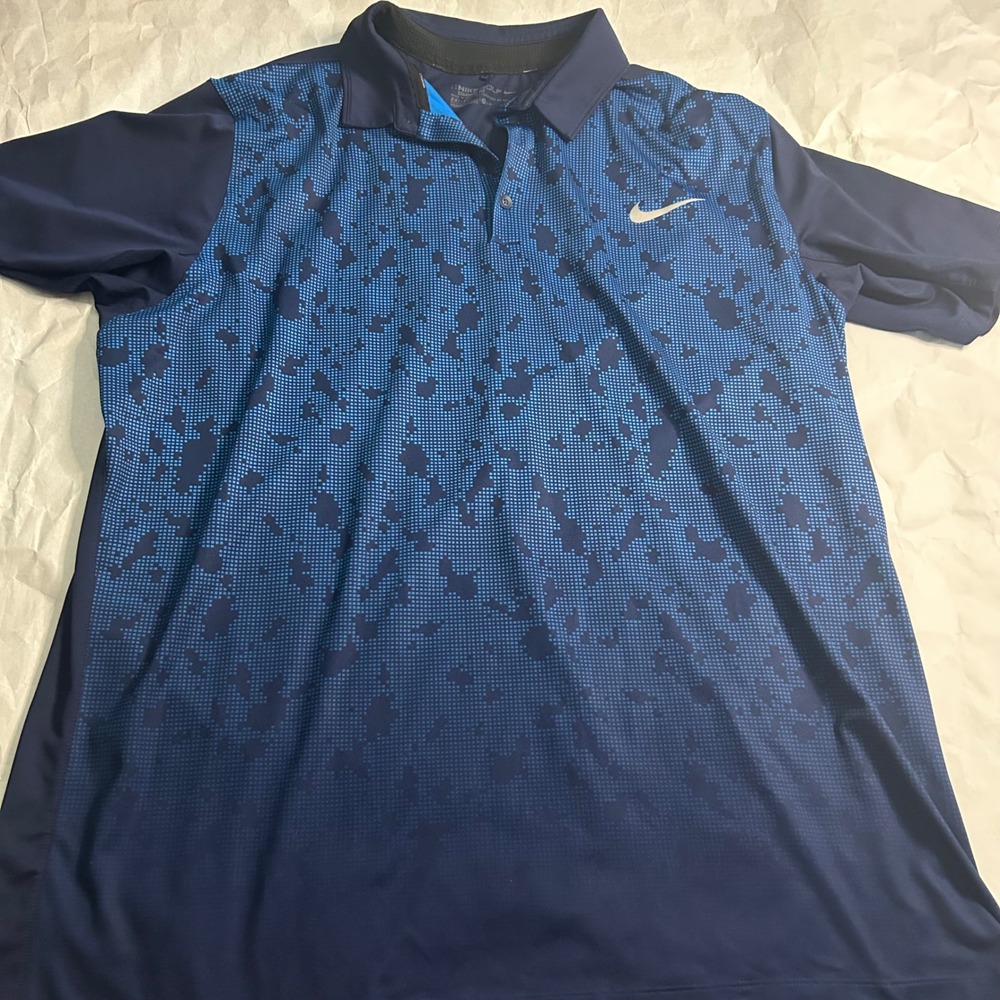 Nike Golf Mens‎ Polo Shirt XL Blue Camo Print Dri-FIT Wallingford CC Logo